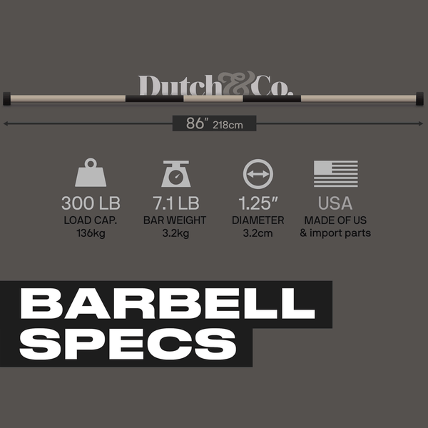 Barbell Specs - 7.1 lbs - 1.25" Diameter - Made in USA